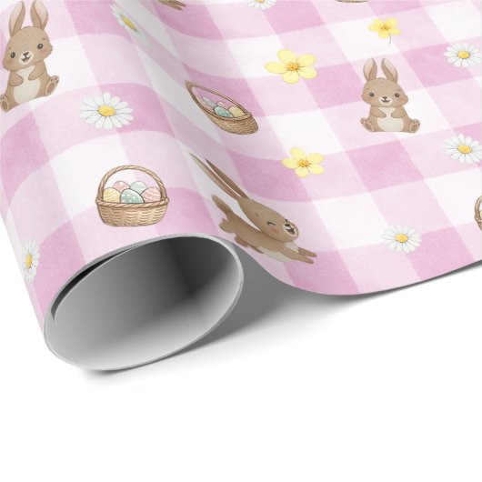 Easter Bunny Pink Gingham Wrapping Paper ラッピングペーパー (ロールコーナー)