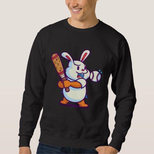 Easter Bunny Playing Baseball Baseball Easter スウェットシャツ (正面)