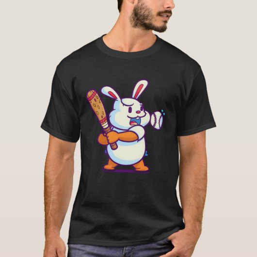 Easter Bunny Playing Baseball Baseball Easter Tシャツ (正面)