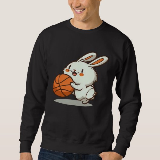 Easter Bunny Playing Basketball Basketball Easter  スウェットシャツ (正面)