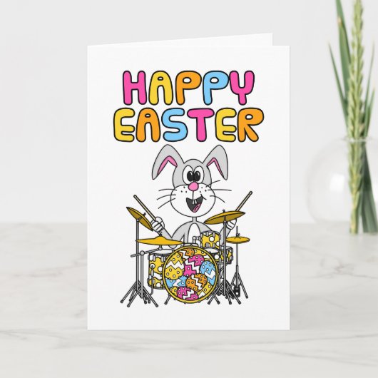 Easter Bunny Playing Drums Drummer Kids Funny Card シーズンカード (正面)