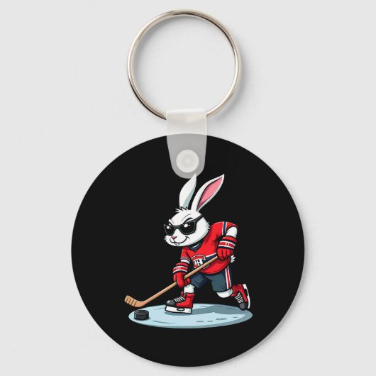 Easter Bunny Playing Hockey  キーホルダー (正面)