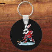 Easter Bunny Playing Hockey  キーホルダー (正面)