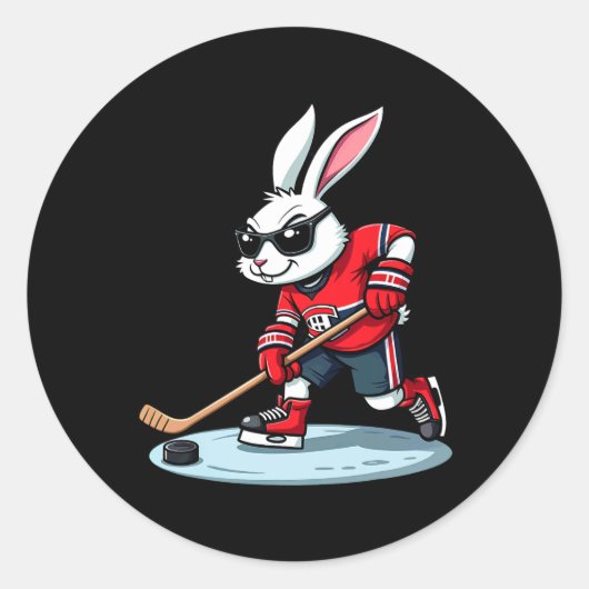 Easter Bunny Playing Hockey  ラウンドシール (正面)