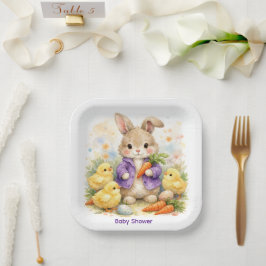 Easter Bunny Purple Jacket Baby Shower ペーパープレート