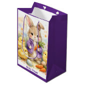 Easter Bunny Purple Jacket Baby Shower ミディアムペーパーバッグ (正面アングル)