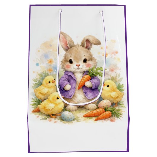 Easter Bunny Purple Jacket Baby Shower ミディアムペーパーバッグ (裏面)