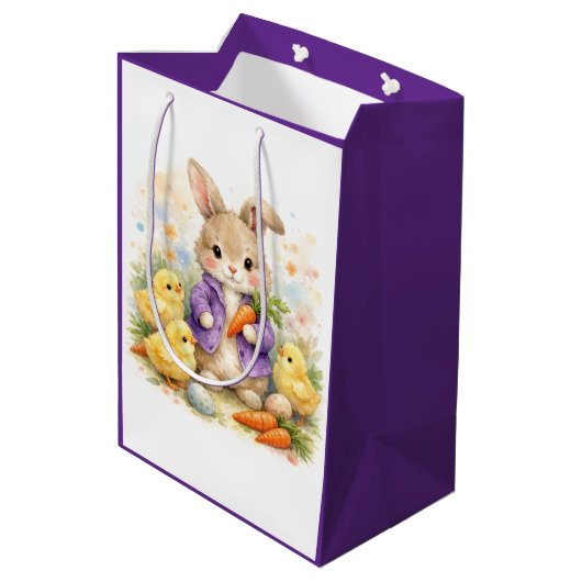 Easter Bunny Purple Jacket Baby Shower ミディアムペーパーバッグ (裏面アングル)