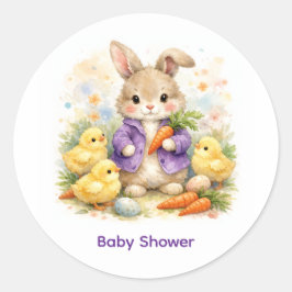 Easter Bunny Purple Jacket Baby Shower ラウンドシール