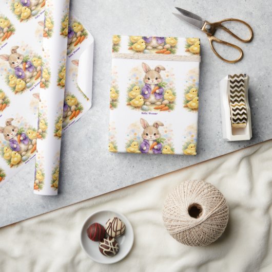 Easter Bunny Purple Jacket Baby Shower ラッピングペーパー (クラフト)