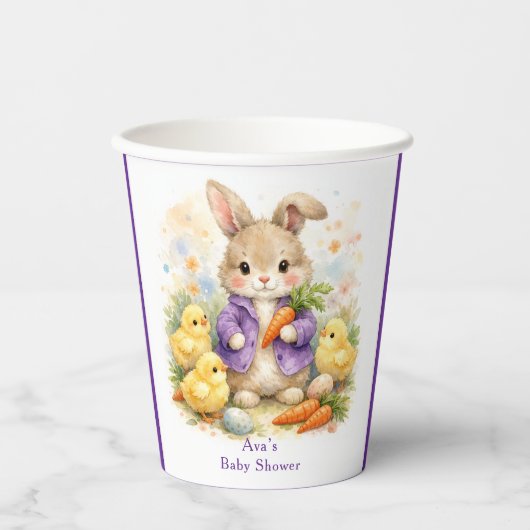 Easter Bunny Purple Jacket Baby Shower 紙コップ (正面)