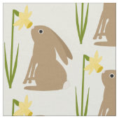 Easter Bunny Rabbit and Daffodil flower ファブリック (クローズアップ)
