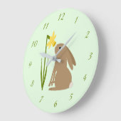 Easter Bunny Rabbit and Daffodil flower ラージ壁時計 (傾斜)