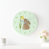 Easter Bunny Rabbit and Daffodil flower ラージ壁時計 (ホーム)