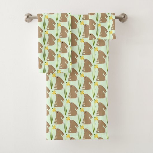 Easter Bunny Rabbit and Daffodil flower Patterned バスタオルセット (インサイチュ)