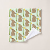 Easter Bunny Rabbit and Daffodil flower Patterned バスタオルセット (ウォッシュタオル)