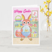 Easter Bunny Rabbit Eggs Kids Folded Card カード (黄色い花)