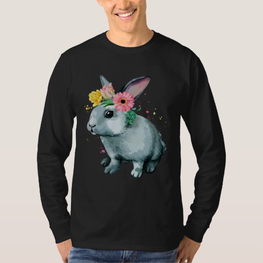 Easter Bunny Rabbit Happy Flower Graphic Tシャツ (正面)
