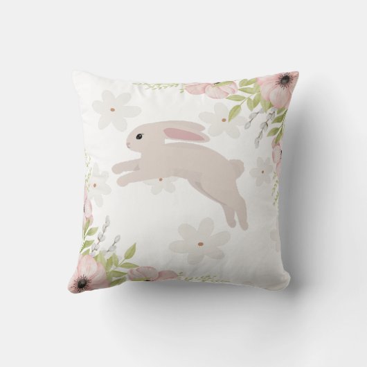 Easter Bunny Rabbit Pink Flowers クッション (裏面)