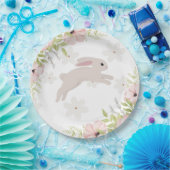 Easter Bunny Rabbit Pink Flowers ペーパープレート (パーティー)