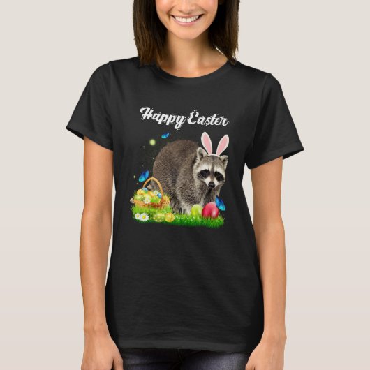 Easter Bunny Raccoon Eggs Basket Raccoon Easter D Tシャツ (正面)