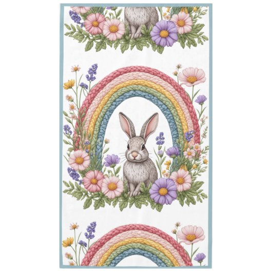 Easter Bunny Rainbow Art Spring Wildflowers Meadow テーブルクロス (正面)