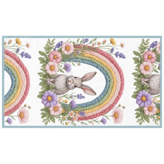Easter Bunny Rainbow Art Spring Wildflowers Meadow テーブルクロス (正面(横))
