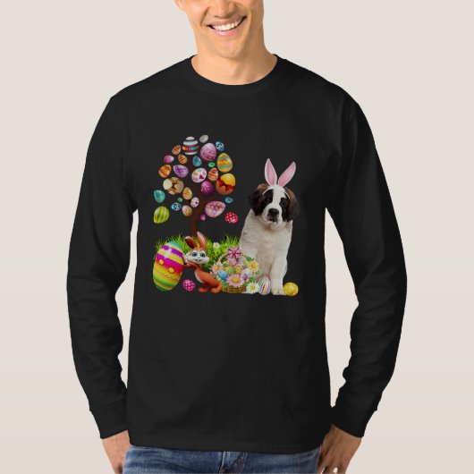 Easter Bunny Saint Bernard Dog Ear Tree Egg Basket Tシャツ (正面)