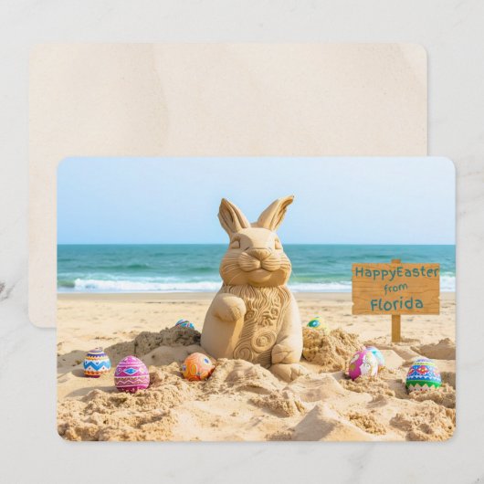 Easter Bunny Sand Sculpture on the Beach シーズンカード (正面/裏面)