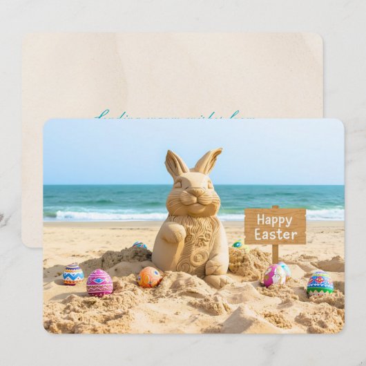 Easter Bunny Sand Sculpture on the Beach シーズンカード (正面/裏面)