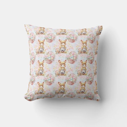 Easter Bunny Seamless Fabric – Pastel Cute Rabbit クッション (正面)