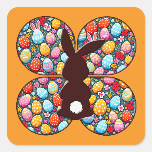Easter Bunny Silhouette – Colorful Egg Autocolante スクエアシール (正面)