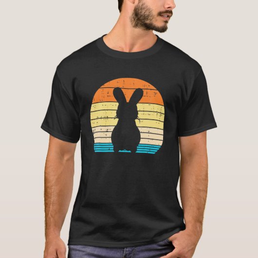 Easter Bunny Silhouette Sunset Retro Rabbit Men Tシャツ (正面)