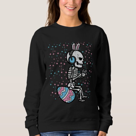 Easter Bunny Skeleton Gamer Funny Gaming Boys Kids スウェットシャツ (正面)