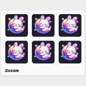 Easter Bunny Sleeping on Galaxy Moon Neon Sticker スクエアシール (シート)
