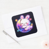 Easter Bunny Sleeping on Galaxy Moon Neon Sticker スクエアシール (封筒)