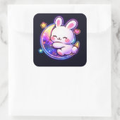 Easter Bunny Sleeping on Galaxy Moon Neon Sticker スクエアシール (バッグ)