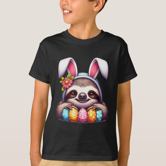 Easter Bunny Sloth Easter Colourful Eggs Easter Sl Tシャツ (正面)
