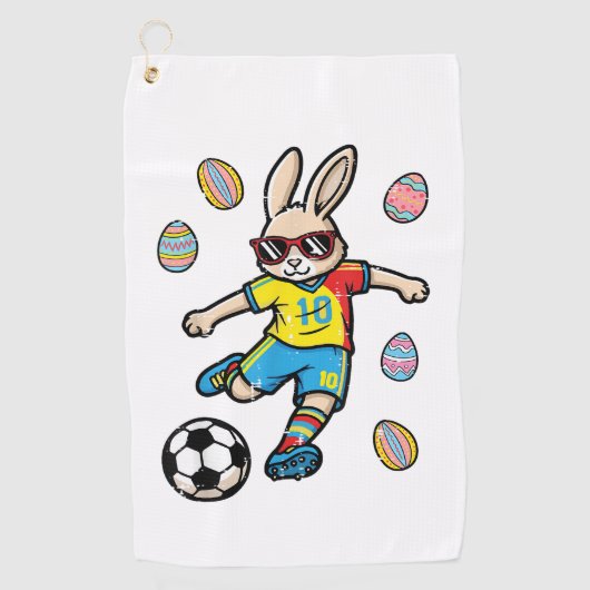 Easter Bunny Soccer Kick Rabbit Football Boys Kids ゴルフタオル (正面)