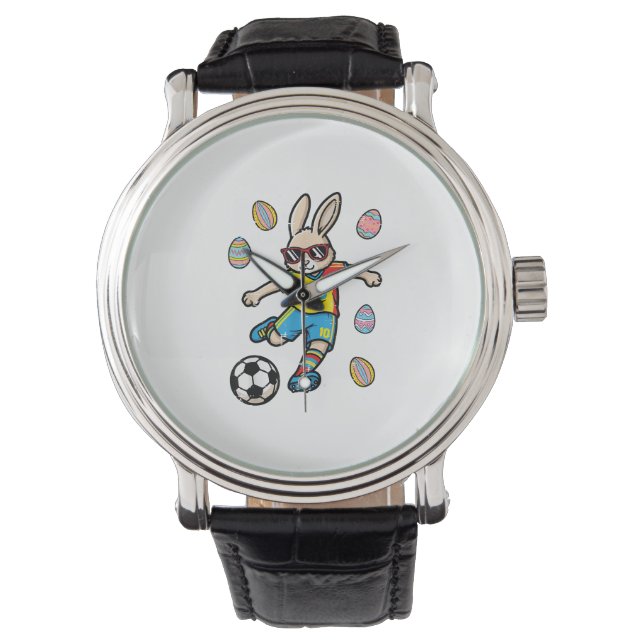 Easter Bunny Soccer Kick Rabbit Football Boys Kids 腕時計 (正面)