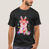 Easter Bunny Spring Pig Bow Egg Hunting Basket Col Tシャツ (正面)
