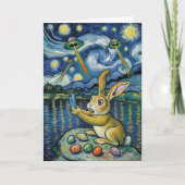 Easter Bunny UFO Selfie Starry Night Card カード (正面)