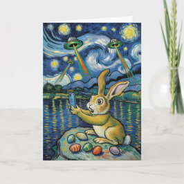 Easter Bunny UFO Selfie Starry Night Card カード