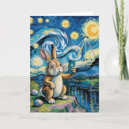 Easter Bunny UFO Selfie Starry Night Card カード