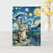 Easter Bunny UFO Selfie Starry Night Card カード (黄色い花)