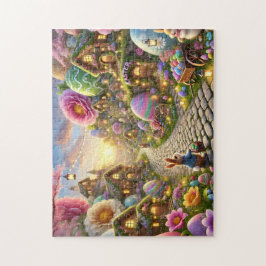 Easter Bunny Village Whimsical Spring Scene ジグソーパズル