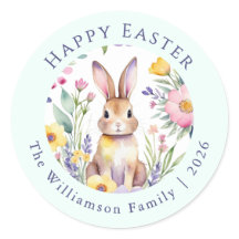 Easter Bunny Watercolor Floral Personalized