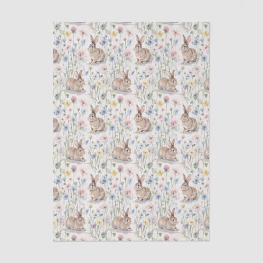 Easter Bunny Watercolor Floral Spring 薄葉紙 (正面)