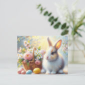 Easter Bunny with Basket and Painted Eggs Postcard ポストカード (スタンド正面)