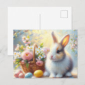 Easter Bunny with Basket and Painted Eggs Postcard ポストカード (正面/裏面)